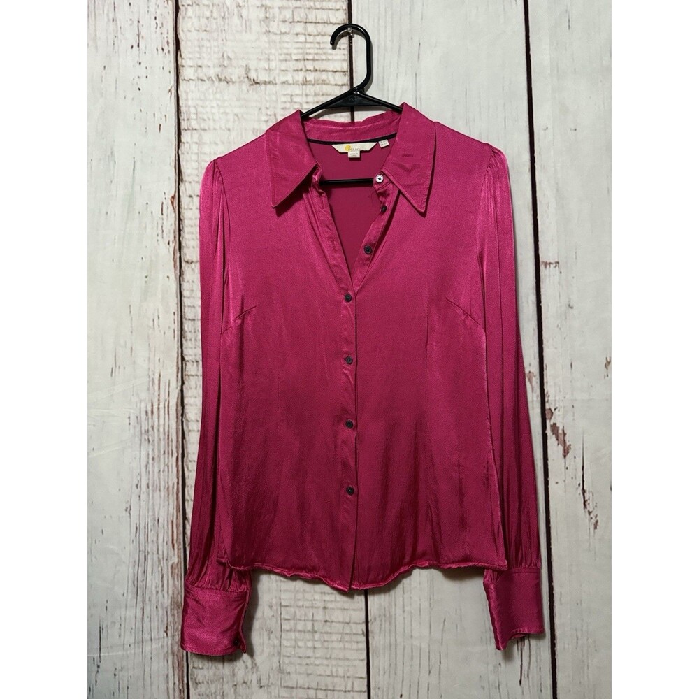 Boden Dart Viscose Satin Detail Fitted Long Sleeve Blouse Shirt Pink Size 6R